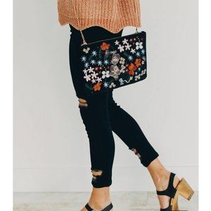 Embroidered Velvet Crossbody Pouch